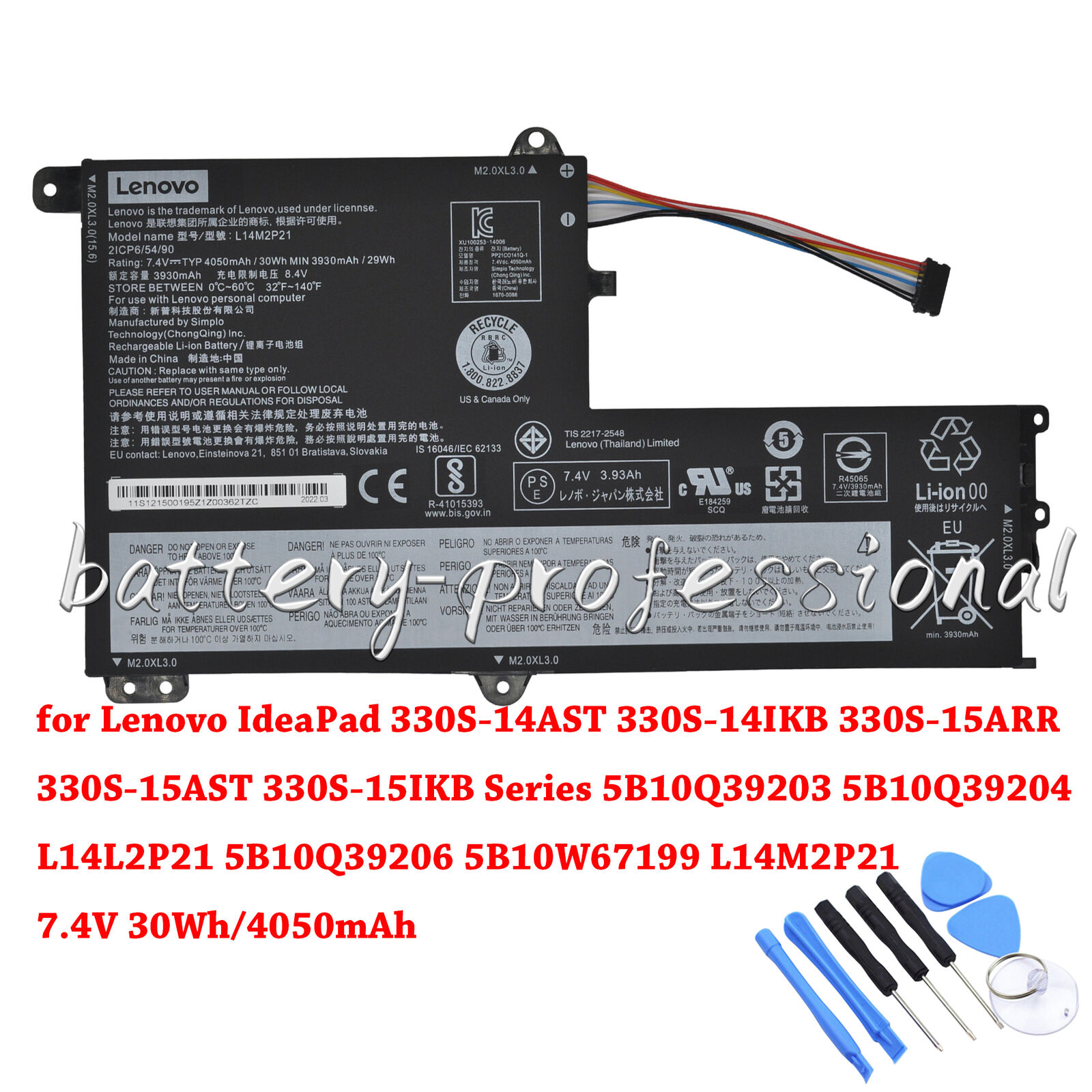 Pin Lenovo IdeaPad 330S-14AST / 330S-14IKB / 330S-15ARR / 330S-15AST / 330S-15IKB Series / L15L3PB0 / L14M2P21 Type D 30Wh