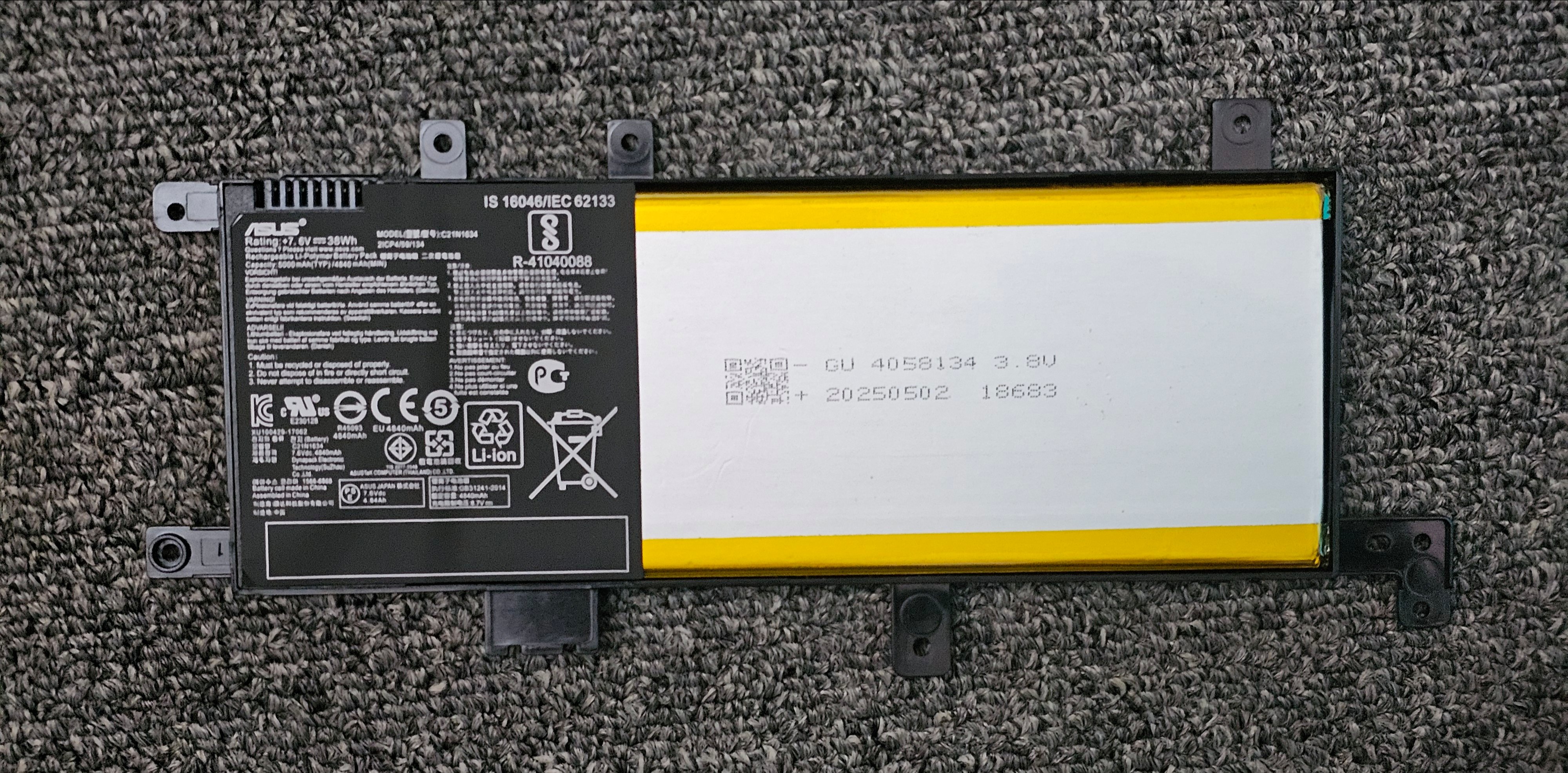 Pin Asus X542 A542U A580U A580UR A580B F542UF F542UQ / C21N1634 38Wh