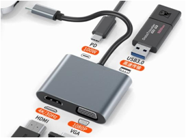 Hub chuyển Type-C ra HDMI (4K 30Hz) + VGA (1080P) + USB 3.0 + PD 100W