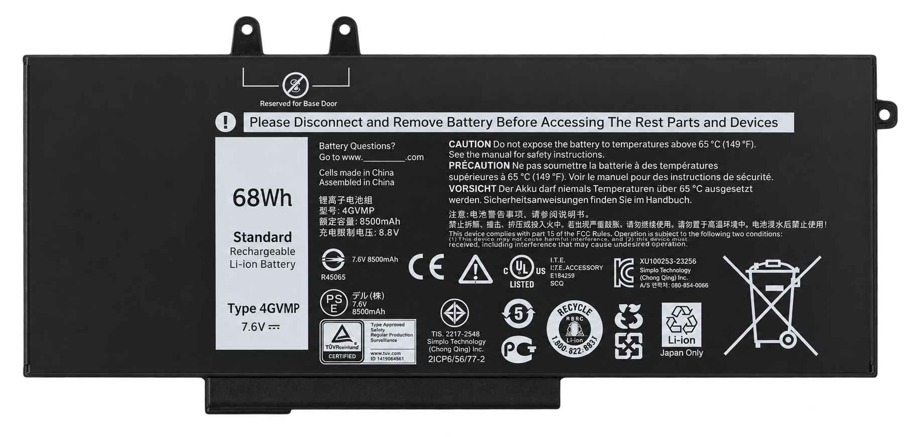 Pin Dell Latitude 5400 5500 / Precision 3540 / 4GVMP 68Wh