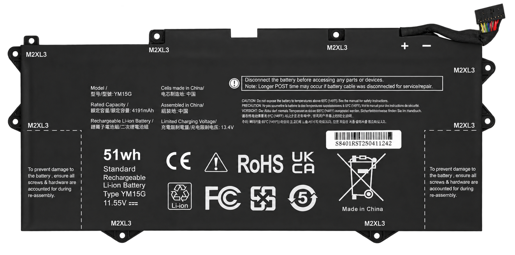 Pin Dell XPS 13 9315 / G9FHC / 0G9FHC / W6D4H / YM15G 51Wh
