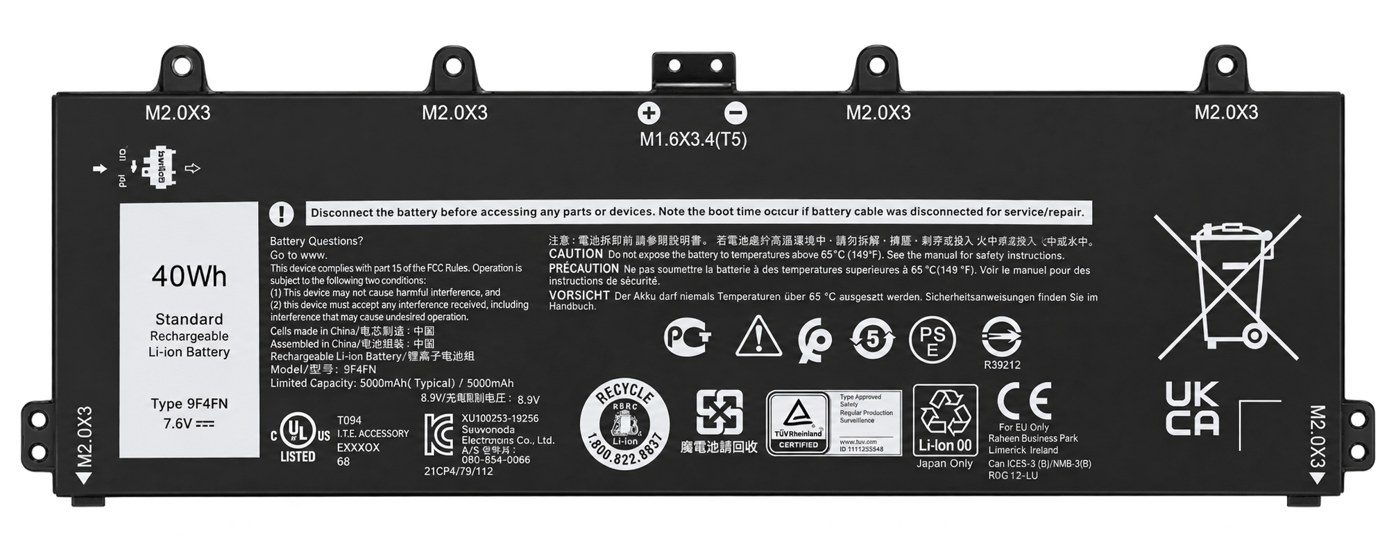 Pin Dell Latitude 7320 Detachable / Inspiron 14 3420 Series 09F4FN / 2VKW9 / 8PK6G / 2ICP4 / 9F4FN 40Wh
