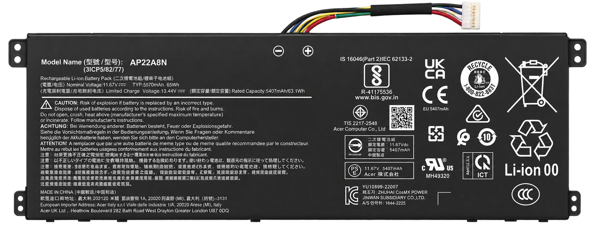 Pin Acer Swift Go SFG14-71 SFG16-71 SFG14-72 / TravelMate P2 P4 P6 TMP614-53 / AP22A8N AP22ABN 65Wh