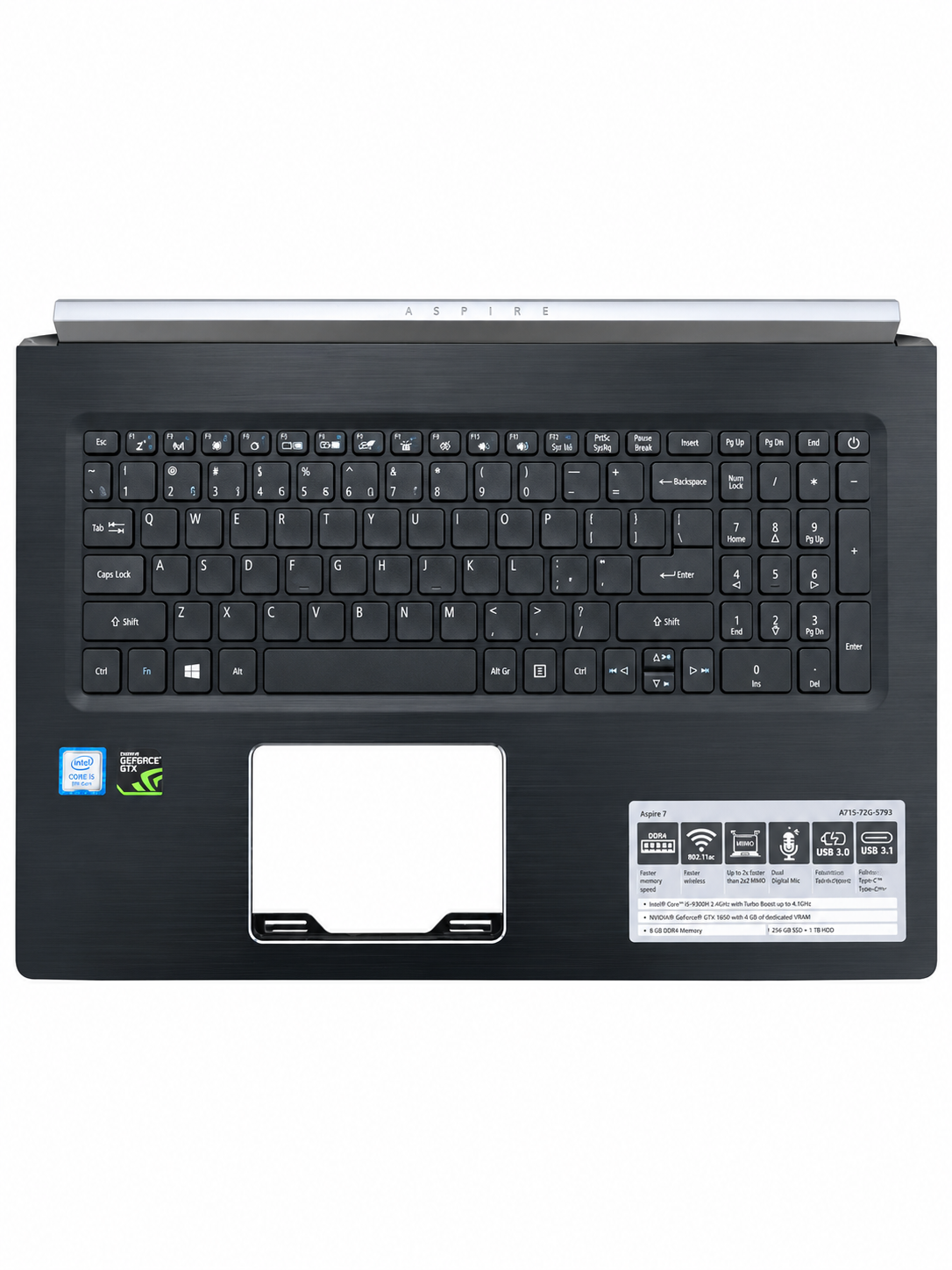 VỎ C + Key Acer A717-72 màu đen, có đèn led 6B.GXDN2.001